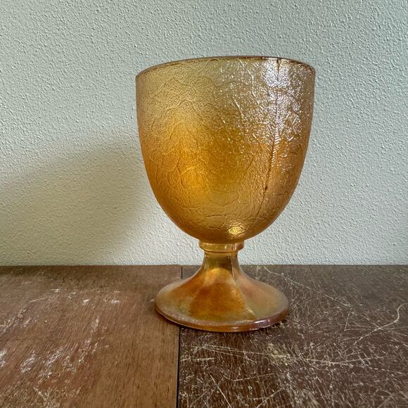 Vintage Iridescent Marigold Carnival Glass Pedestal Chalice Goblet - Picture 5 of 10